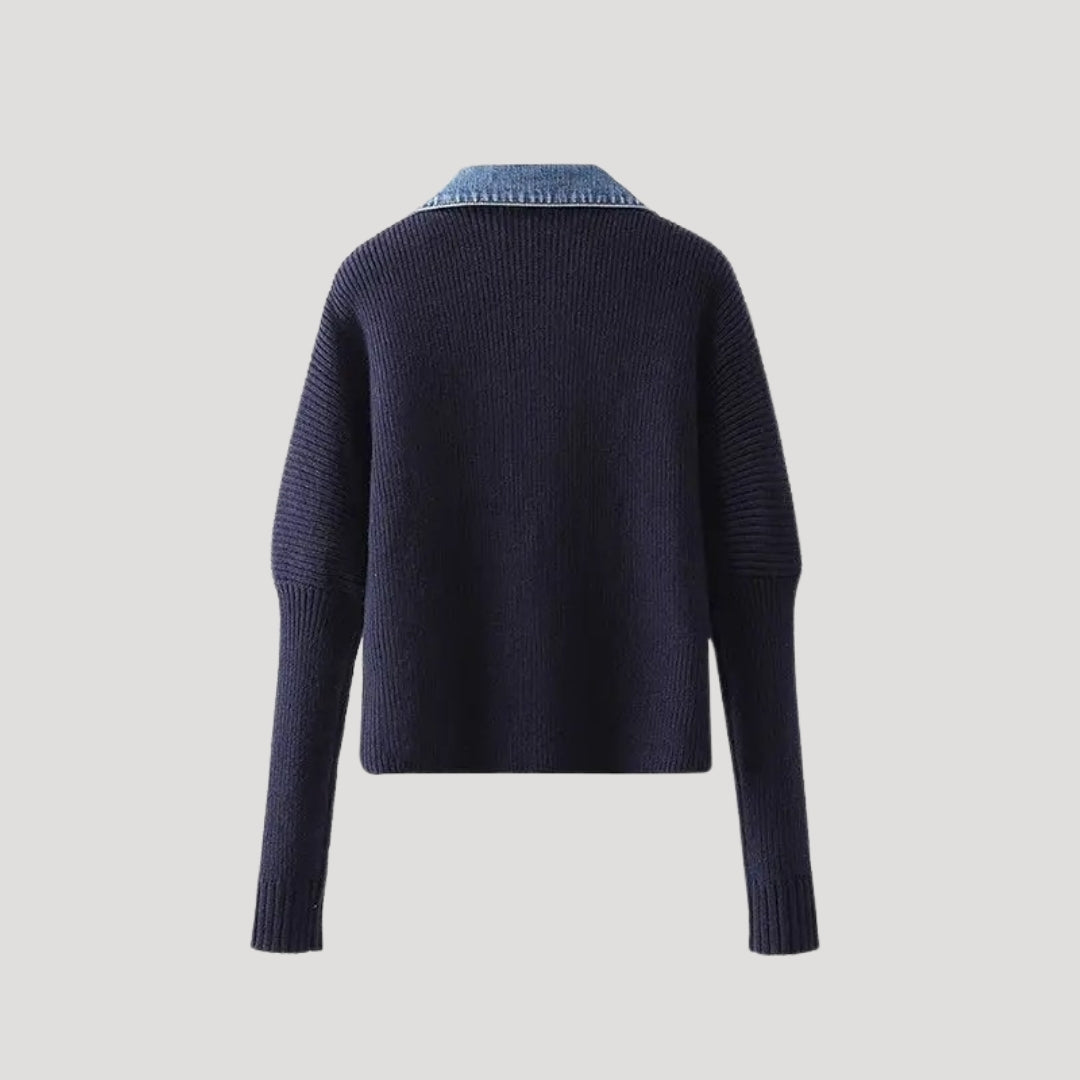 R&B | Pullover mit Denimkragen und Knopfleiste