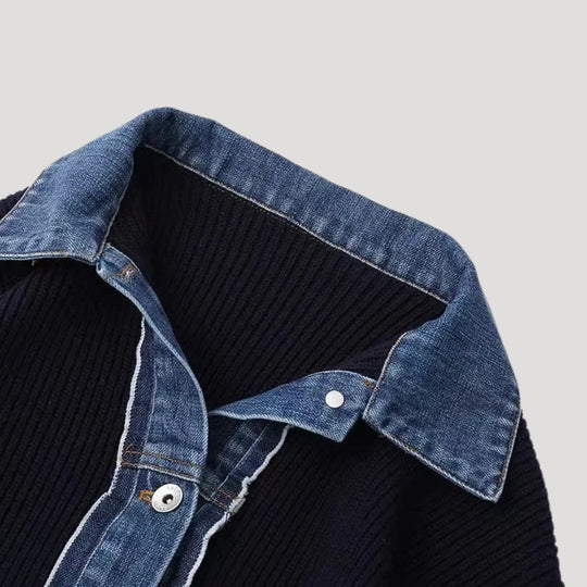 R&B | Pullover mit Denimkragen und Knopfleiste