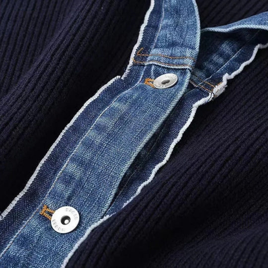 R&B | Pullover mit Denimkragen und Knopfleiste