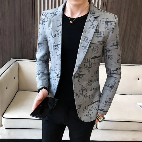 R&B | Modern Bedruckter, Lässiger Herrenblazer