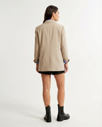 Moderner Damen Oversize Blazer Doppelreiher Grau Business Casual Anzugjacke