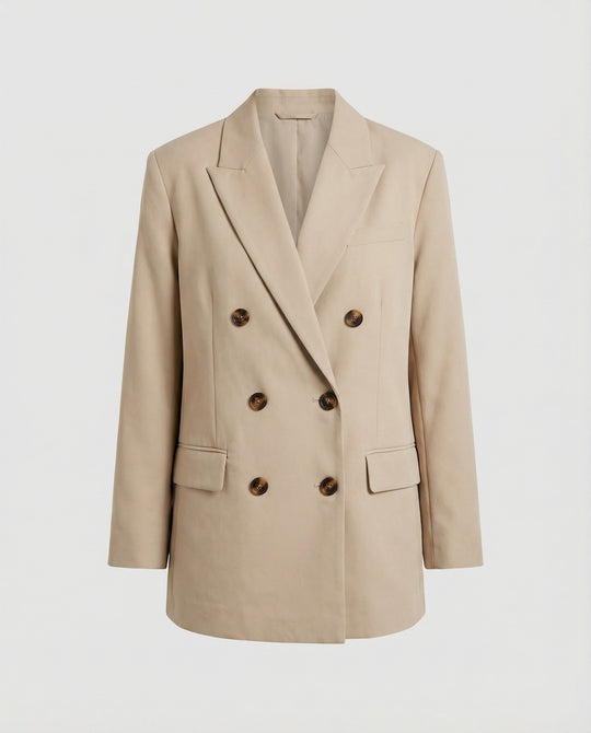Moderner Damen Oversize Blazer Doppelreiher Grau Business Casual Anzugjacke