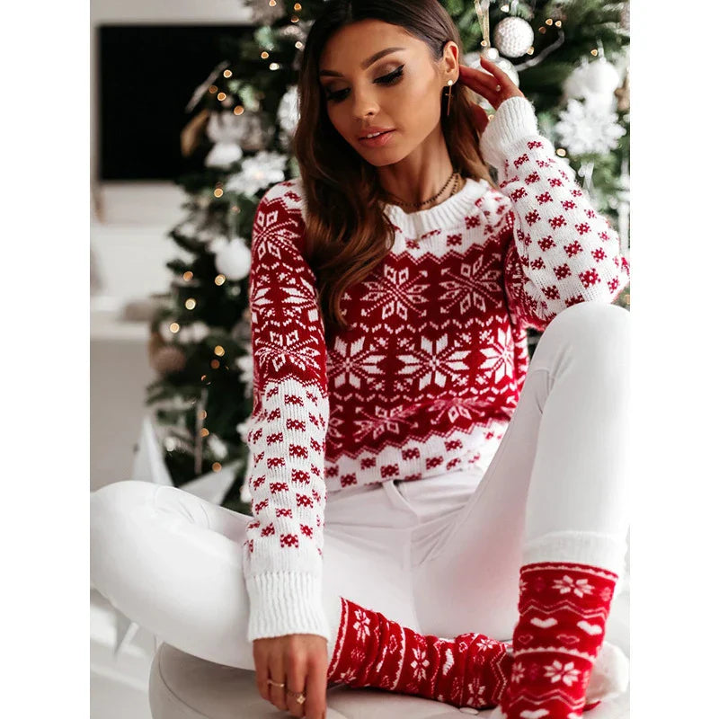 R&B | Strickpullover für Frauen - Warmer & trendiger Pullover für Frauen mit Schneeflocken-Design