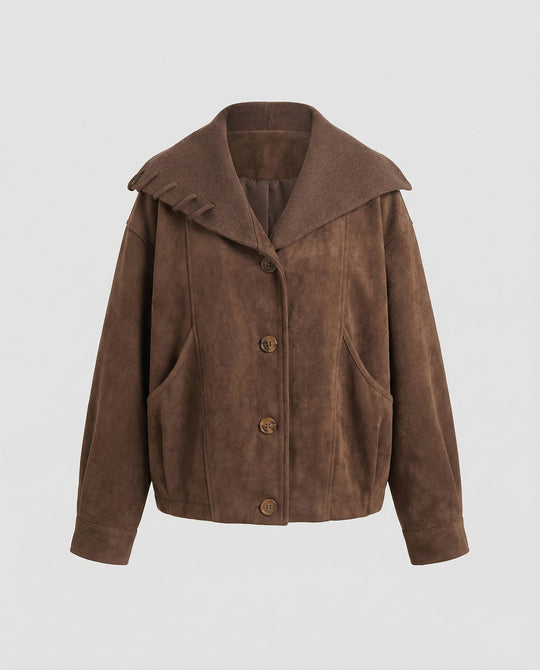 Modische Strick-Suede-Winterjacke für Damen in Kaffeebraun mit Reverskragen