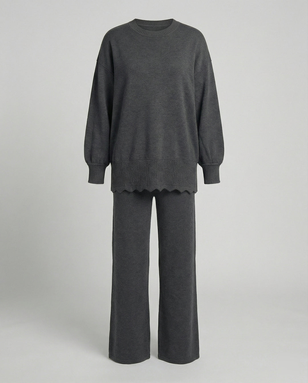 Modisches Strick-Sweatshirt und Sporthose Set für Damen Zweiteiler Grau