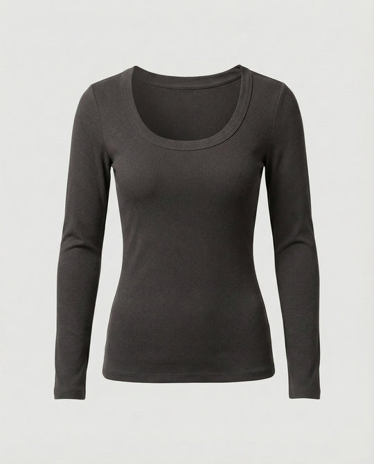 Damen Langarmshirt Elastisch Rundhals Herbst Weiches Komfort Oberteil