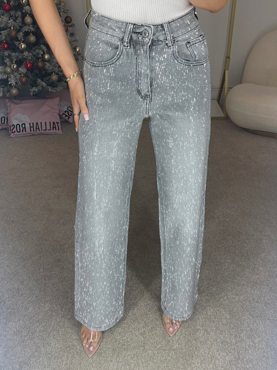 R&B | Jeans mit Hoher Taille und Diamant Details