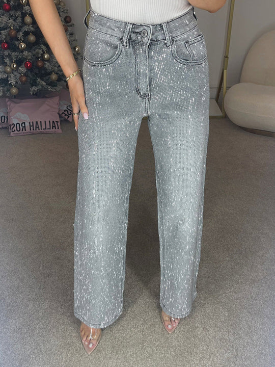 R&B | Jeans mit Hoher Taille und Diamant Details
