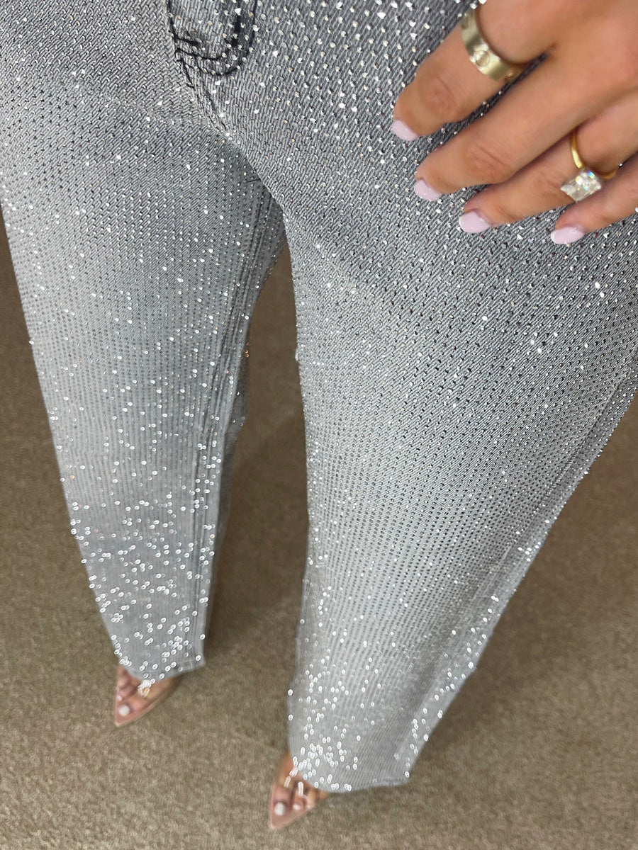 R&B | Jeans mit Hoher Taille und Diamant Details