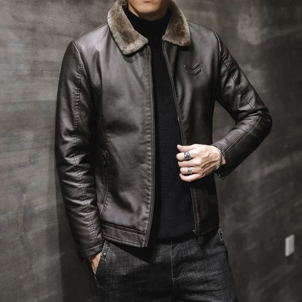 R&B | Lederjacke mit Fleece-Kragen