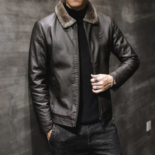 R&B | Lederjacke mit Fleece-Kragen