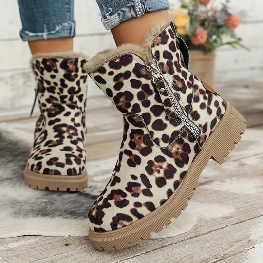 R&B | Damen Plüschgefütterte Stiefel mit Seitenreißverschluss – Gemütliche Winterkurzstiefel