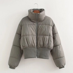 R&B | Damen Kurze Pufferjacke mit Hohem Kragen und Elastischem Taillengürtel