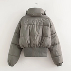 R&B | Damen Kurze Pufferjacke mit Hohem Kragen und Elastischem Taillengürtel