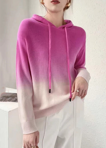 R&B | Farbverlauf Patchwork Wollstrickpullover mit Kapuze Herbst