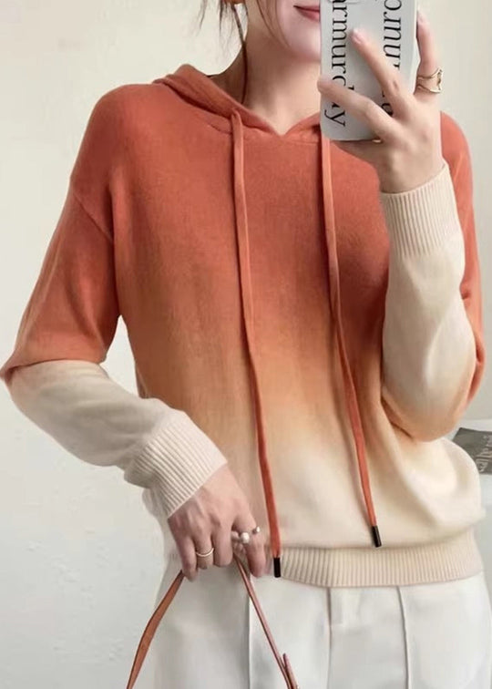 R&B | Farbverlauf Patchwork Wollstrickpullover mit Kapuze Herbst