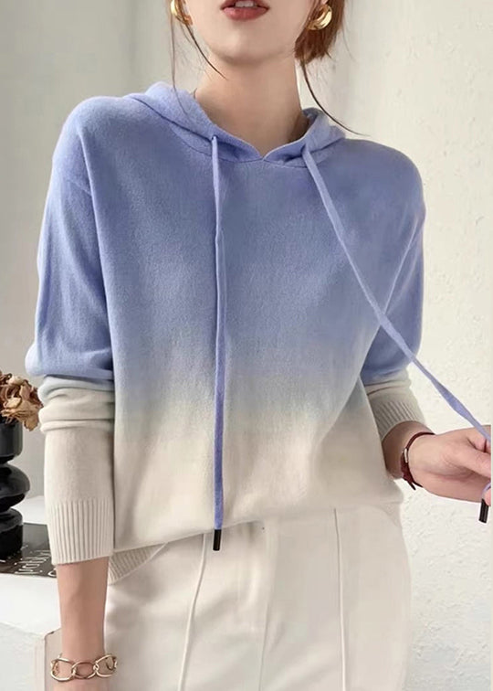 R&B | Farbverlauf Patchwork Wollstrickpullover mit Kapuze Herbst