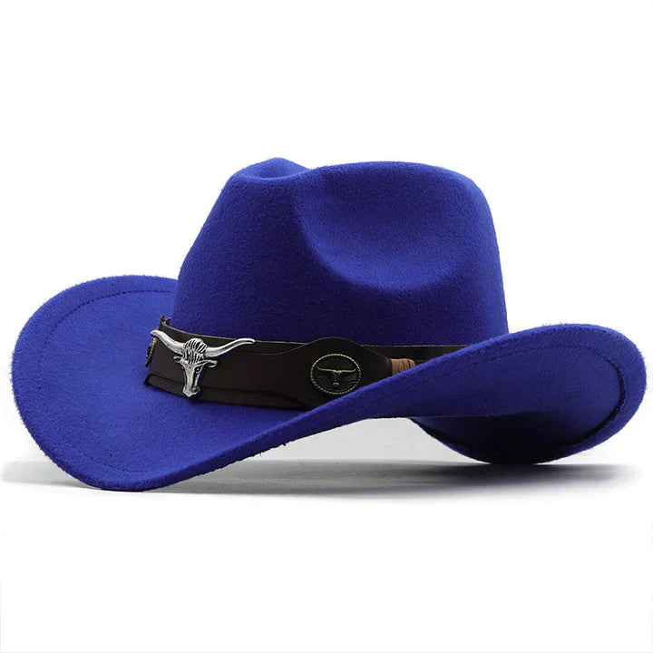 R&B - Western-Stil Filzhut mit Stier-Schnallenband