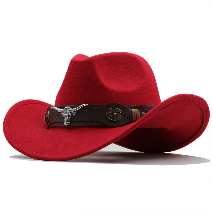 R&B - Western-Stil Filzhut mit Stier-Schnallenband