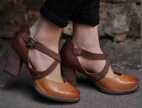 R&B | Hellbraune Sommer Leder High Heels