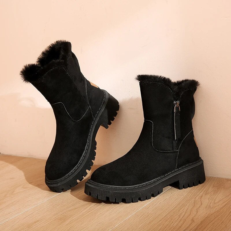 R&B | Fell Schnee Stiefel mit Plateau Absatz