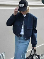 R&B | Damen Bomberjacke Mit Taschen Einfarbige Farbe Und Streetwear Stil