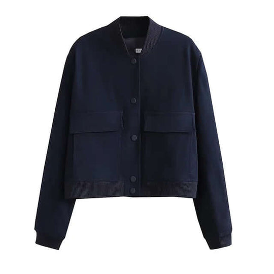 R&B | Damen Bomberjacke Mit Taschen Einfarbige Farbe Und Streetwear Stil