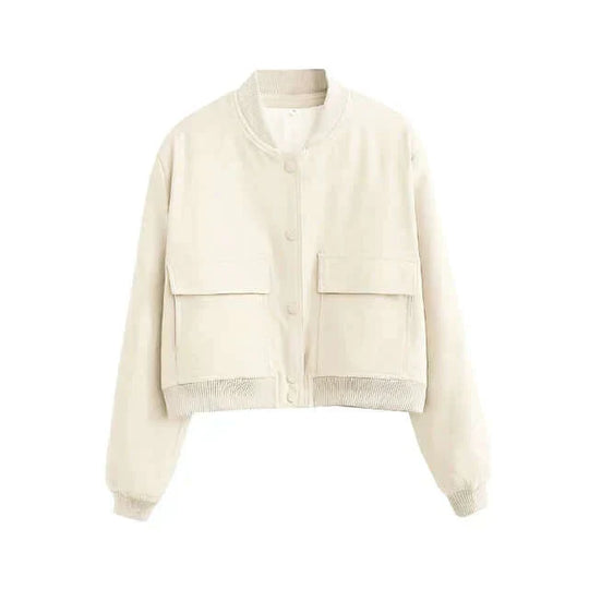 R&B | Damen Bomberjacke Mit Taschen Einfarbige Farbe Und Streetwear Stil