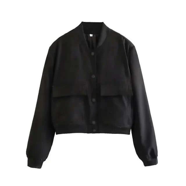 R&B | Damen Bomberjacke Mit Taschen Einfarbige Farbe Und Streetwear Stil