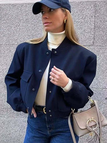 R&B | Damen Bomberjacke Mit Taschen Einfarbige Farbe Und Streetwear Stil