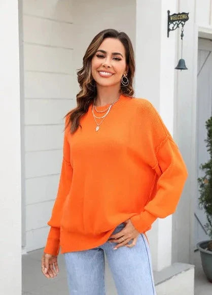 R&B | Gestrickter Lässiger Rundhals Orange Pullover