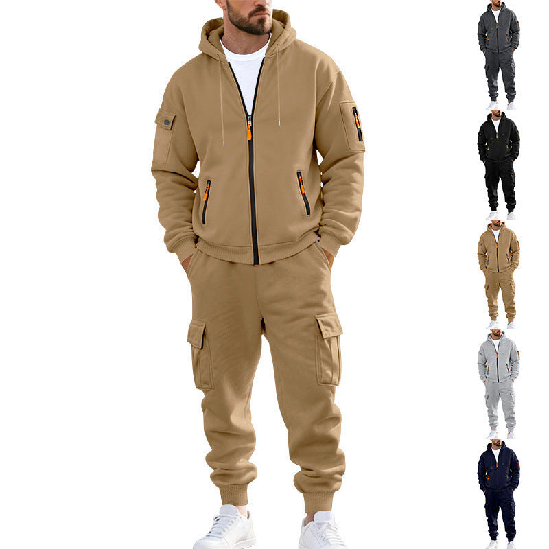 Herren nan urbanes Funktions-Cargo-Sweatset mit Kapuzenjacke, Reißverschlusstaschen und konisch zulaufender Cargo-Jogger R&B