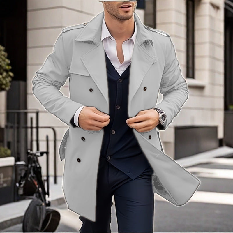 Herren Doppelt-knopf Trenchcoat mit praktischen Taschen R&B