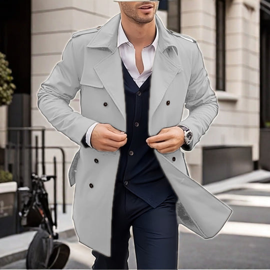 Herren Doppelt-knopf Trenchcoat mit praktischen Taschen R&B