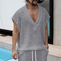 Herren nan kastiges Stricktop aus grobem Strick mit tiefem V-Ausschnitt und Strukturmuster R&B