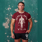 Herren nan Vintage Trainingsshirt mit Rundhalsausschnitt Kontrastbündchen und Retro-Bodybuilding-Druck R&B