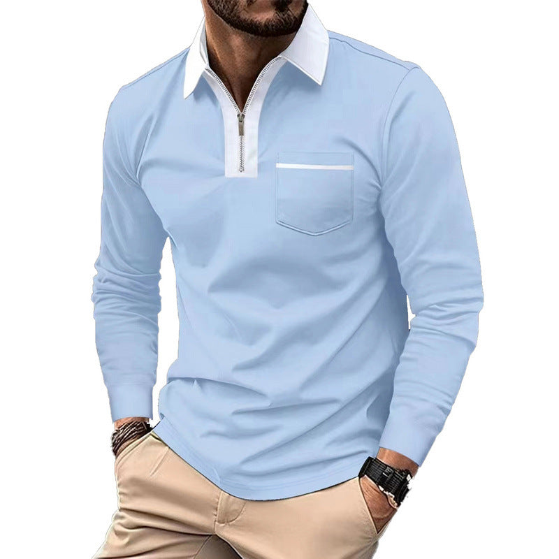 Herren nan elegantes Langarm-Poloshirt mit verdecktem Halbzip, strukturierter Piqué-Optik und dezenter Brusttasche R&B