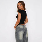 Damen figurbetontes Wickeloberteil mit elastischen Raffungseffekten R&B