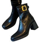 Damen Elegante Stiefeletten mit modischem Schnallenakzent und hohem Blockabsatz R&B