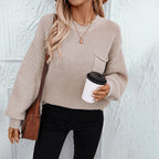 Damen Pullover mit strukturiertem Zopfmuster und Brusttasche