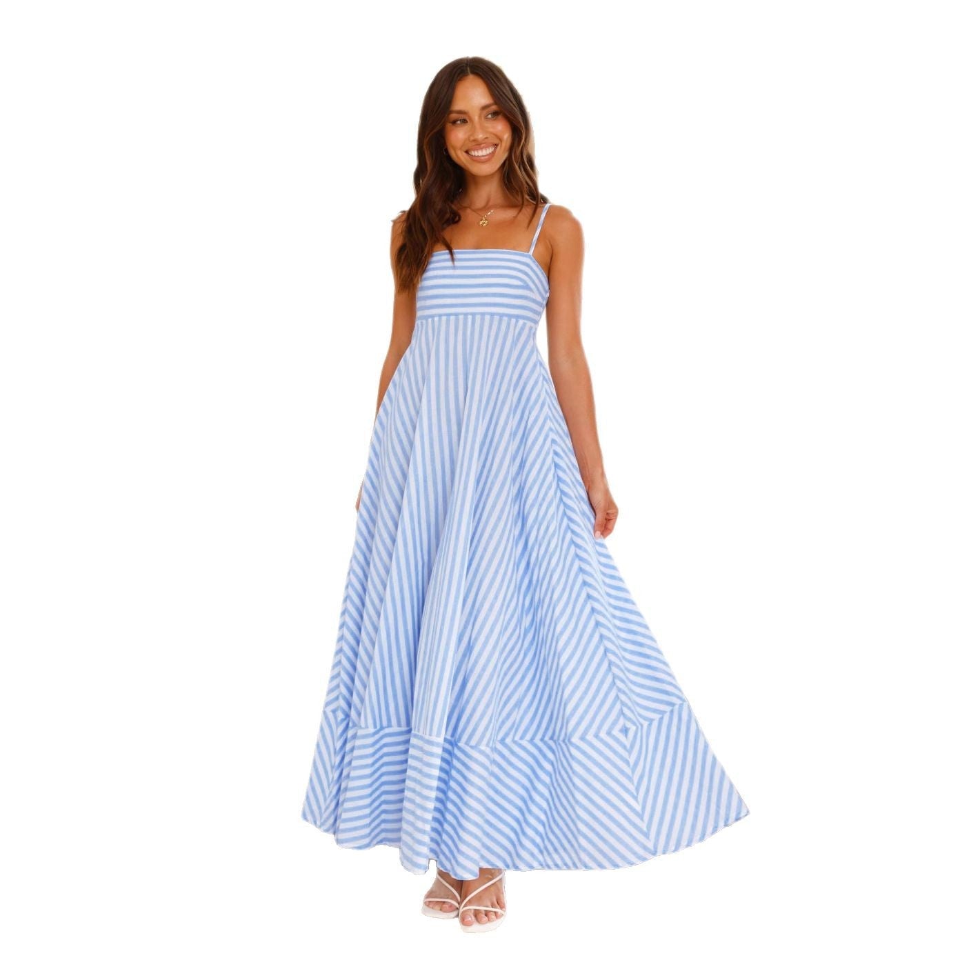 Damen Maxikleid mit schmalen Trägern und asymmetrischem Rock R&B