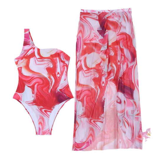 Damen Eleganter asymmetrischer Badeanzug mit passendem Pareo R&B