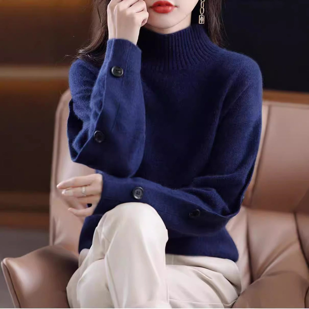 Damen Eleganter Rollkragenpullover mit Knopfdetails und weichem Material R&B