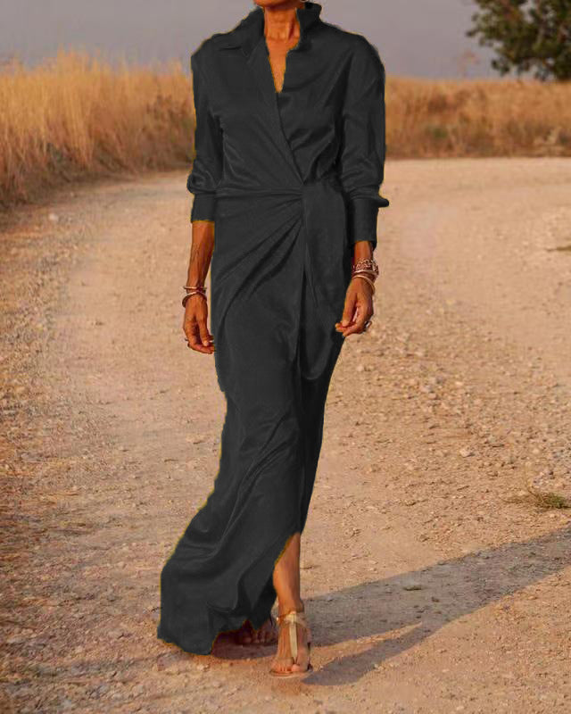 Damen Elegantes Wickel-Maxi-Kleid mit vielseitigem Kragen und seitlichem Schlitz R&B