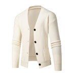 Damen gestreifte Strickjacke mit modischem Schnitt und praktischen Taschen R&B