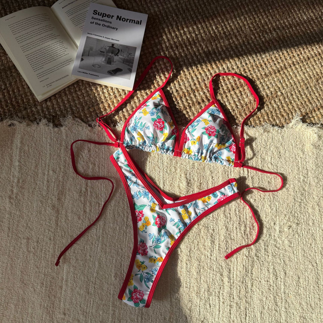 Damen Triangel-Bikini mit floralen Mustern und verstellbaren Trägern R&B