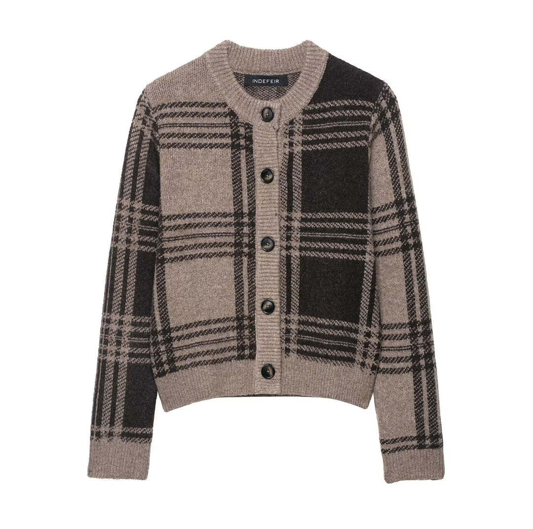 Damen Strickjacke mit kariertem Muster R&B