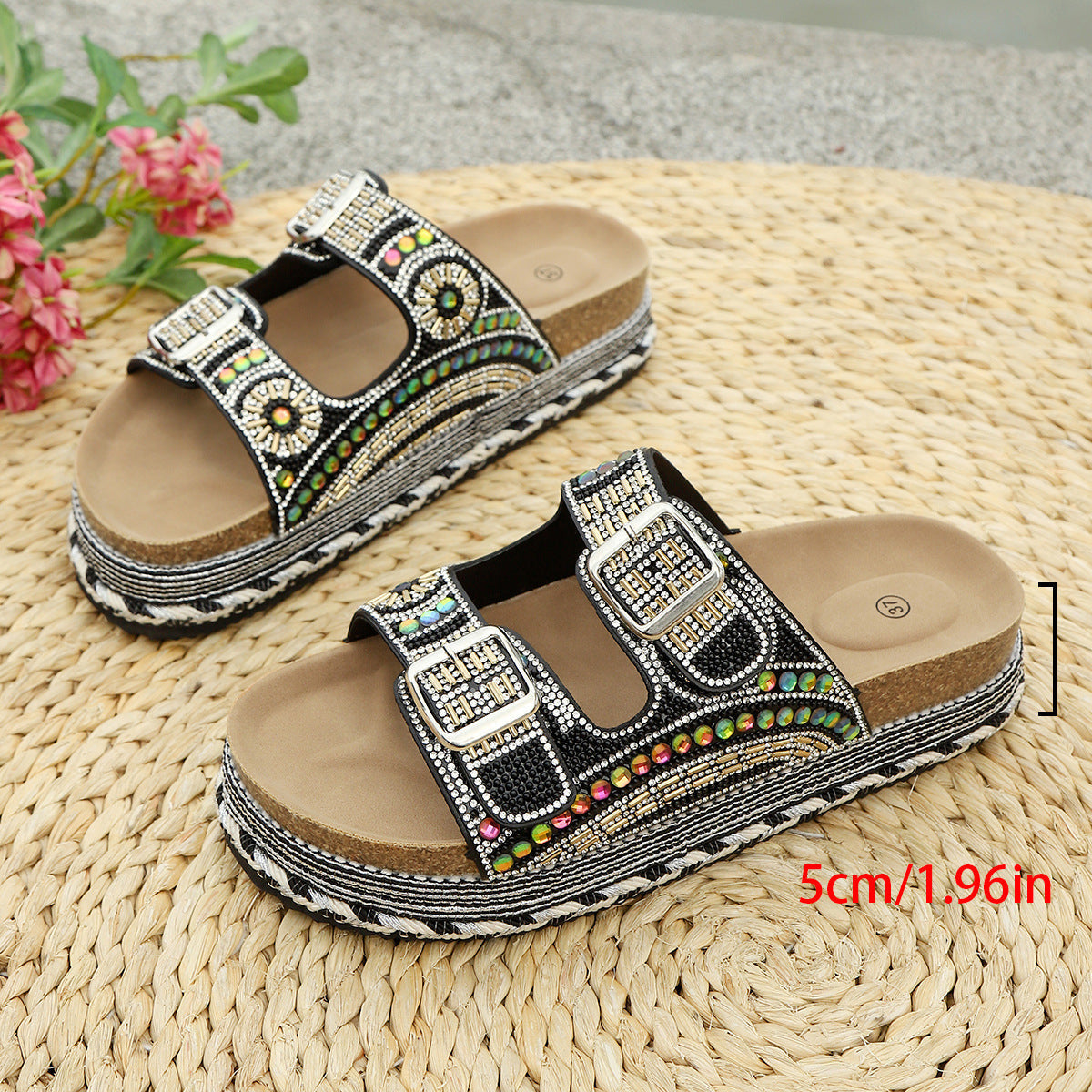 Damen dekorative Riemensandalen mit modischen Schnallen R&B