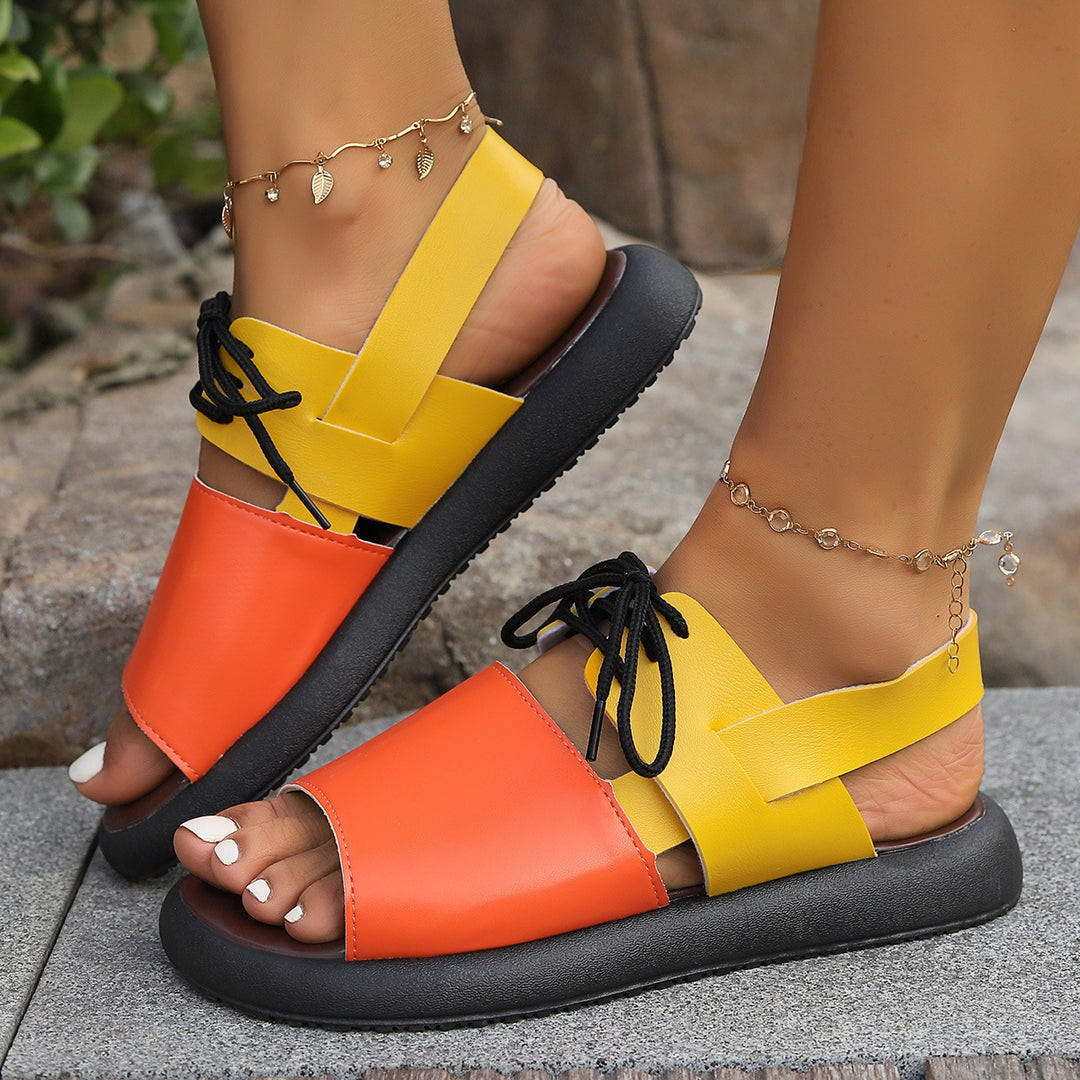 Damen modische offene Schnürsandalen mit komfortablem Fußbett R&B