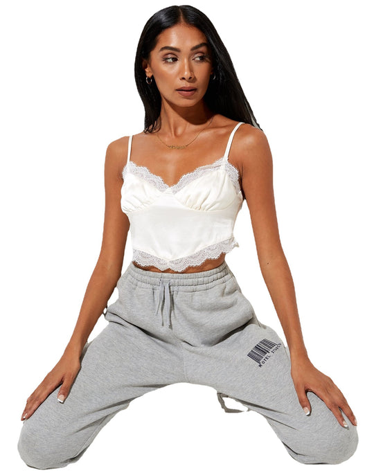 Damen Satin-Cami mit feiner Spitzenkante R&B